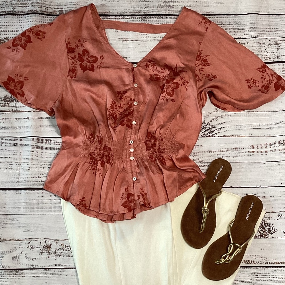 444. Billabong Peach/CoralSummer Blouse EUC Size Large - Picture 2 of 5